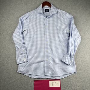 Savile Row Slim Fit Shirt 17 Light Blue Check Button Up Long Sleeve Mens